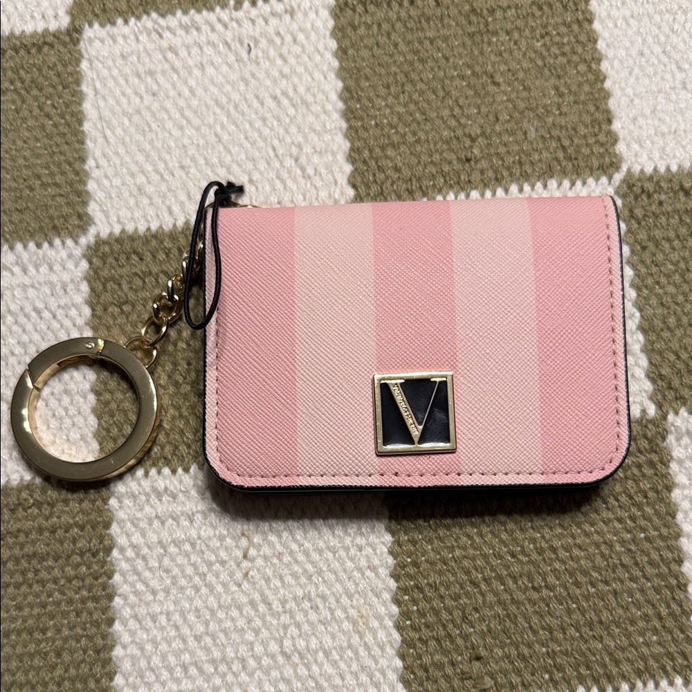 NWT Victoria Secret Pink Striped ID/Card Holder Keychain